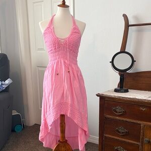Chic Pink High-Low Halter Dress